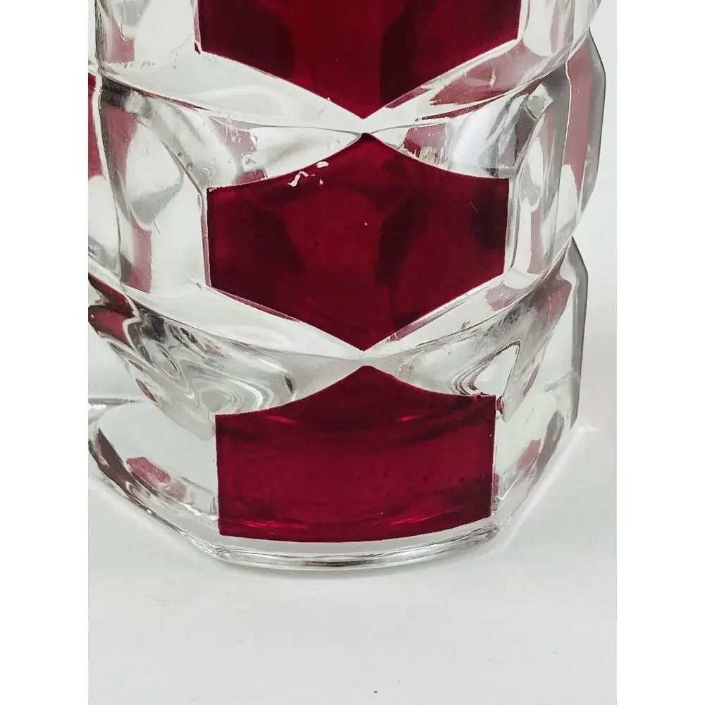 Vtg MCM Triangle Art Glass Vase Windsor Rubis Cranberry Faceted JG Durand France